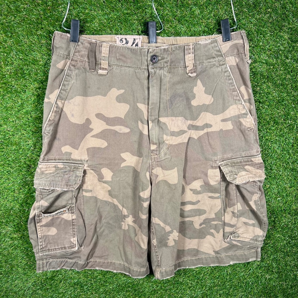 Wearfirst Mens Camouflage‎ Cargo Shorts Size 34 Green Brown Cotton Twill Y2K